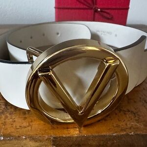 Valentino Gold Buckle White Belt Size S